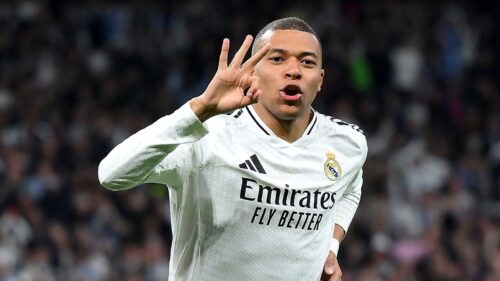 Kylian Mbappé avec le Real Madrid avant un match contre Manchester City