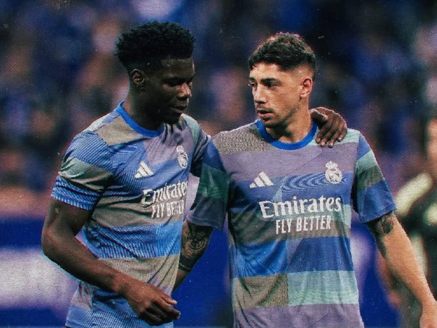 Aurélien Tchouaméni et Federico Valverde sous le maillot du Real Madrid.